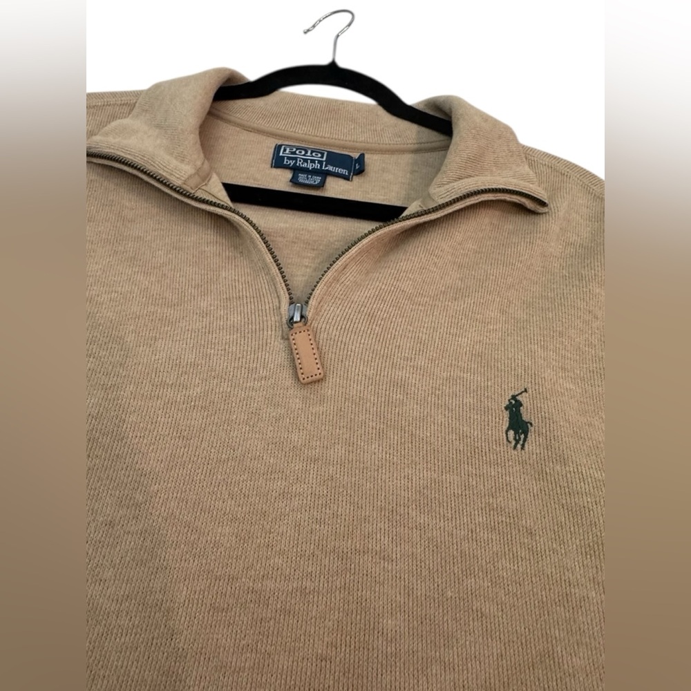 Polo by Ralph Lauren Tan Quarter-Zip Sweater with Green Pony